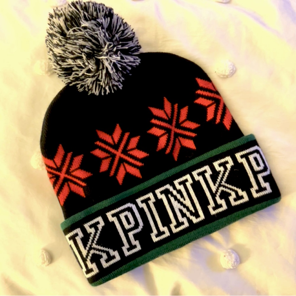 PINK pom pom beanie hat